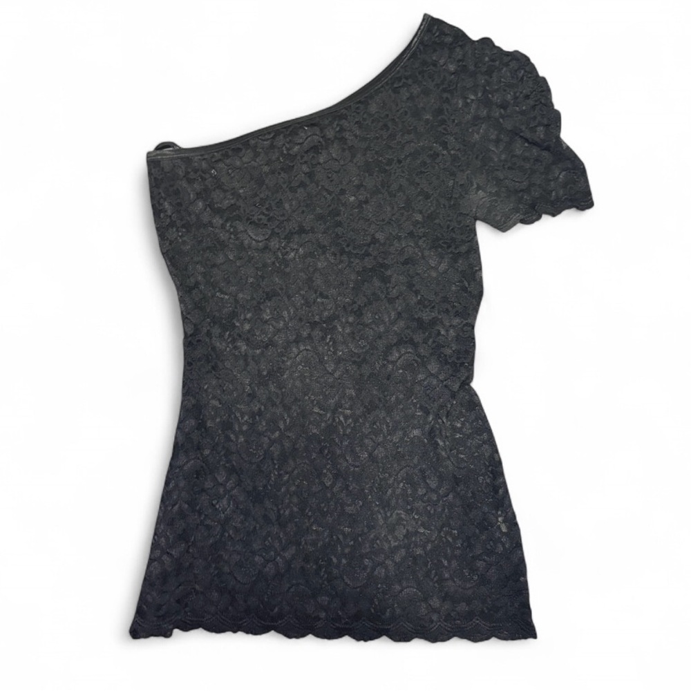 Bebe black lace one shoulder top